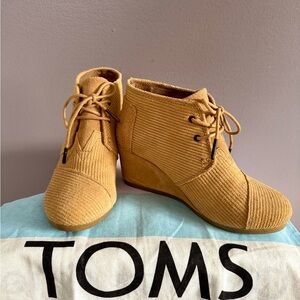 TOMS Beige Corduroy Wedge Boots